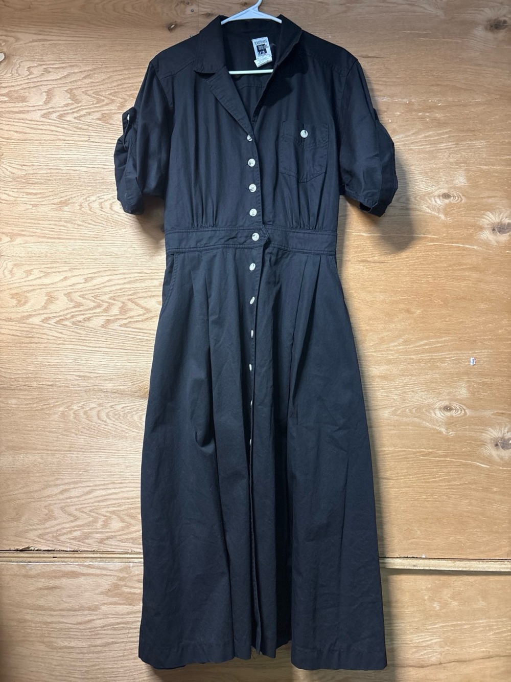 Vintage Classic Cotton Black Shirt Button-Front Women's Dress
